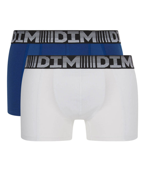 DIM Juego de 2 bóxers para hombre antitranspirables Azul Acero Blanco 3D Flex Air