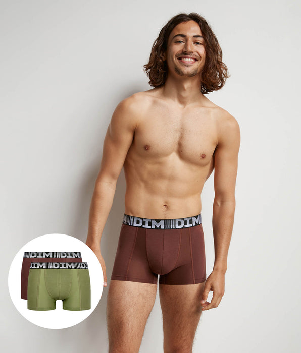 DIM Pack de 2 bóxer para hombre antitranspirables de algodón y licra Caqui 3D Flex Air
