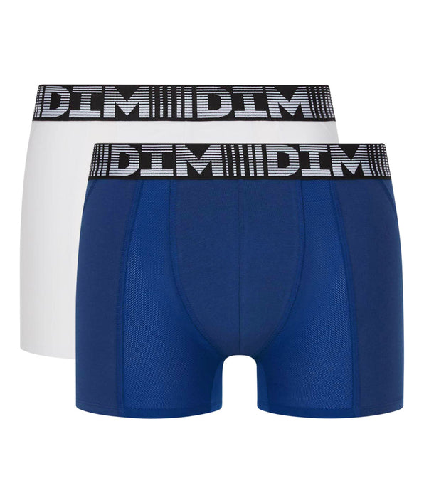 DIM Juego de 2 bóxers largos para hombre antitranspirantes Azul Blanco 3D Flex Air
