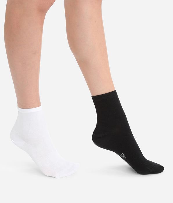 DIM Pack de 2 pares de calcetines bajos de algodón blancos y negros
