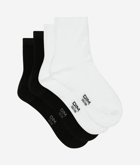DIM Pack de 2 pares de calcetines bajos de algodón blancos y negros