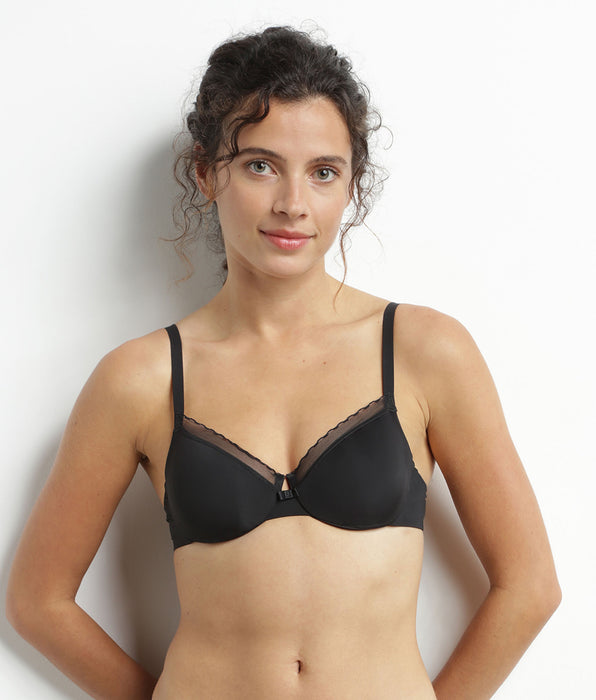 DIM Sujetador push-on de microfibra y tul negro Dim Daily Confort