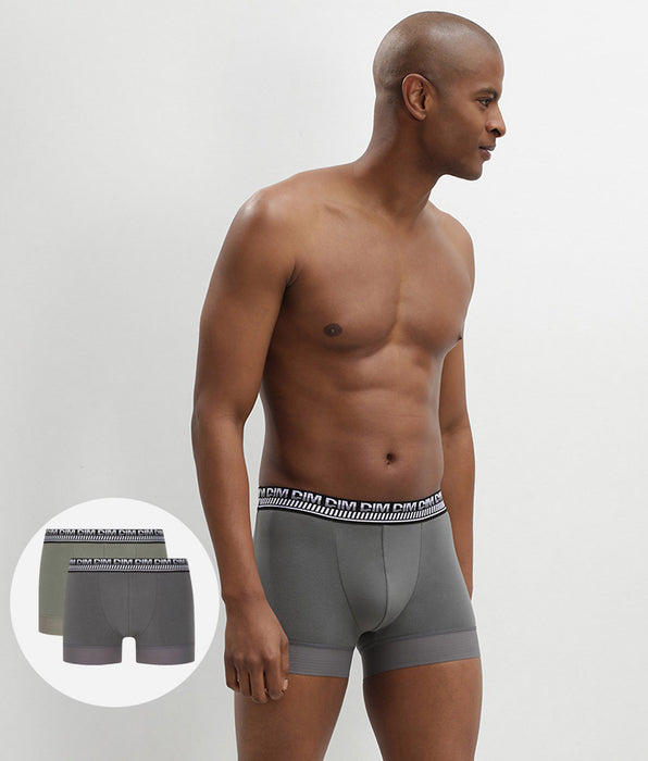 DIM Juego de bóxers para hombre en algodón elástico Verde Oliva Stay and Fit