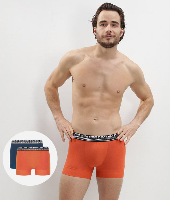 DIM Juego de 2 bóxers para hombre en algodón elástico Azul Naranja Stay and Fit
