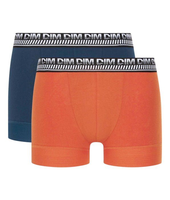 DIM Juego de 2 bóxers para hombre en algodón elástico Azul Naranja Stay and Fit