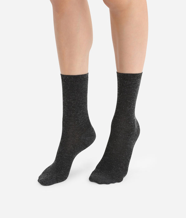DIM Calcetines lisos antracita de lana suave para mujer