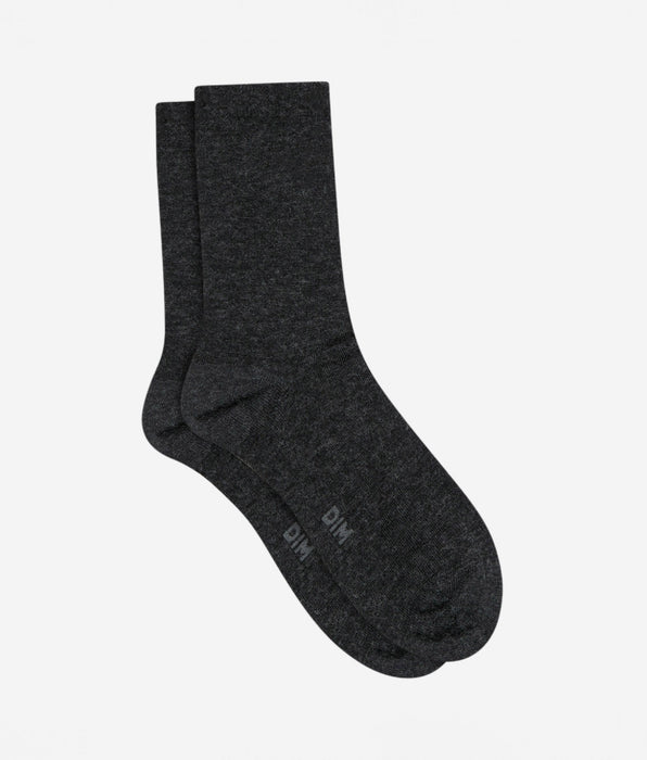 DIM Calcetines lisos antracita de lana suave para mujer
