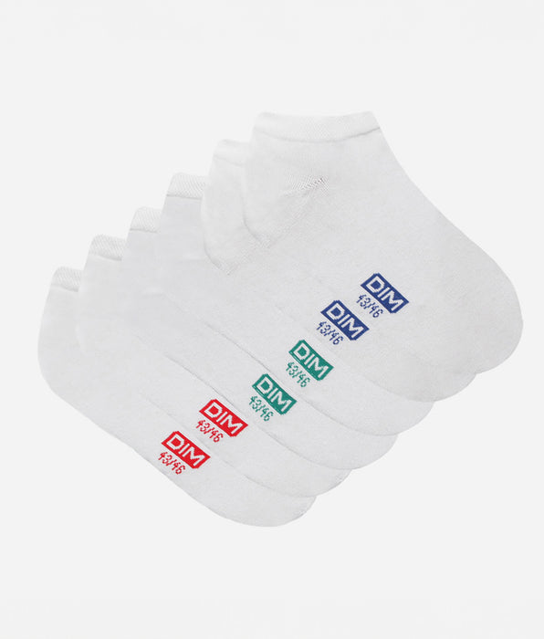 DIM Lote de 3 pares de calcetines bajos blancos de algodón para hombre
