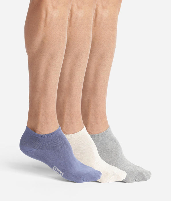 DIM Pack de 3 pares de calcetines cortos para hombre Azul Gris Beige Dim Coton