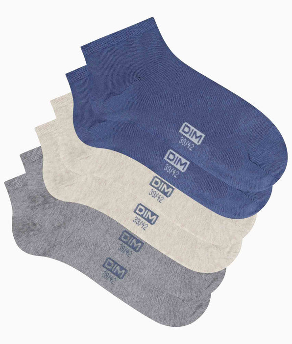 DIM Pack de 3 pares de calcetines cortos para hombre Azul Gris Beige Dim Coton
