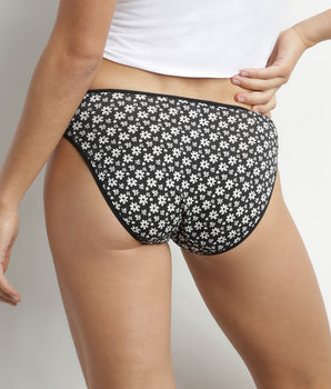 Pack de 2 bragas de mujer con estampado floral en blanco y negro de algodón elástico Dim