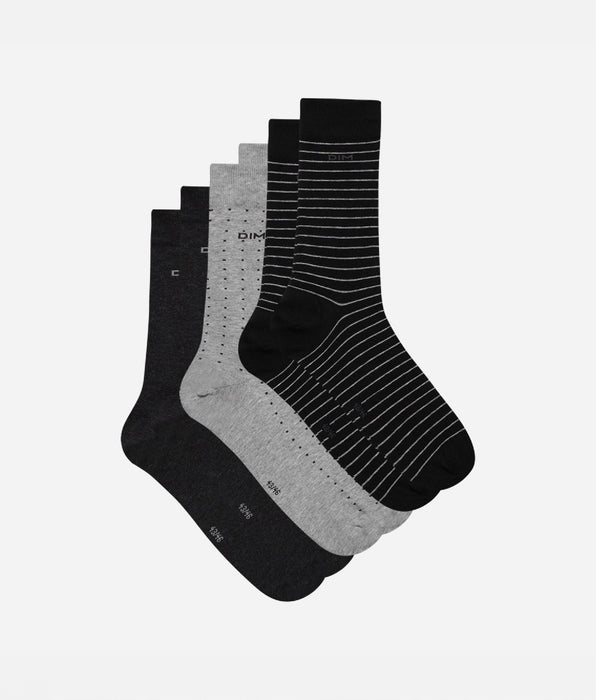 DIM Lote de 3 calcetines negros y antracita con lunares y rayas para hombre