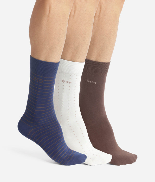 DIM Pack de 3 pares de calcetines cortos para hombre Azul Ébano Gris Estilo Algodón