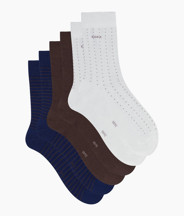 DIM Pack de 3 pares de calcetines cortos para hombre Azul Ébano Gris Estilo Algodón