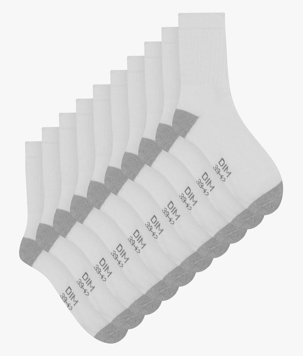 DIM Pack de 5 pares de calcetines de hombre de algodón blanco y gris claro EcoDim Sport