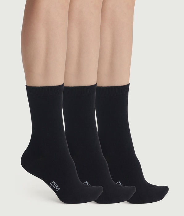 DIM Juego de 3 pares de calcetines de mujer Algodón Negro Buen Precio