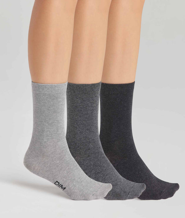 DIM Pack de 3 pares de calcetines de mujer de algodón Gris Dim