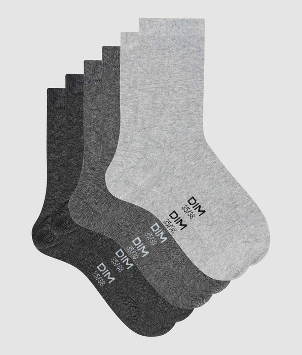 DIM Pack de 3 pares de calcetines de mujer de algodón Gris Dim