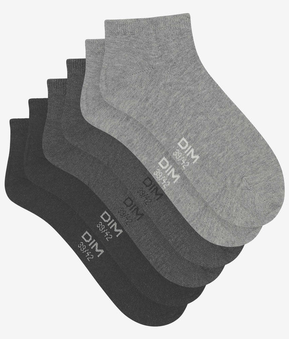 DIM Pack de 3 pares de calcetines de hombre cortos negros y grises de Dim