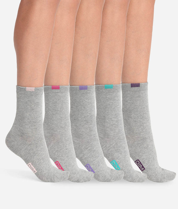 DIM Pack de 5 pares de calcetines de mujer de mezcla de algodón Gris Claro ECODIM