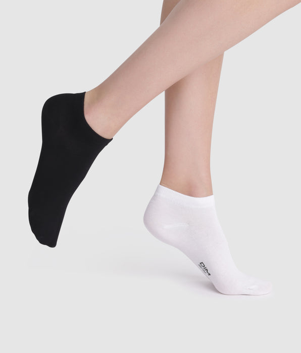 DIM Pack de 2 pares de calcetines bajos blancos y negros de algodón Mujer