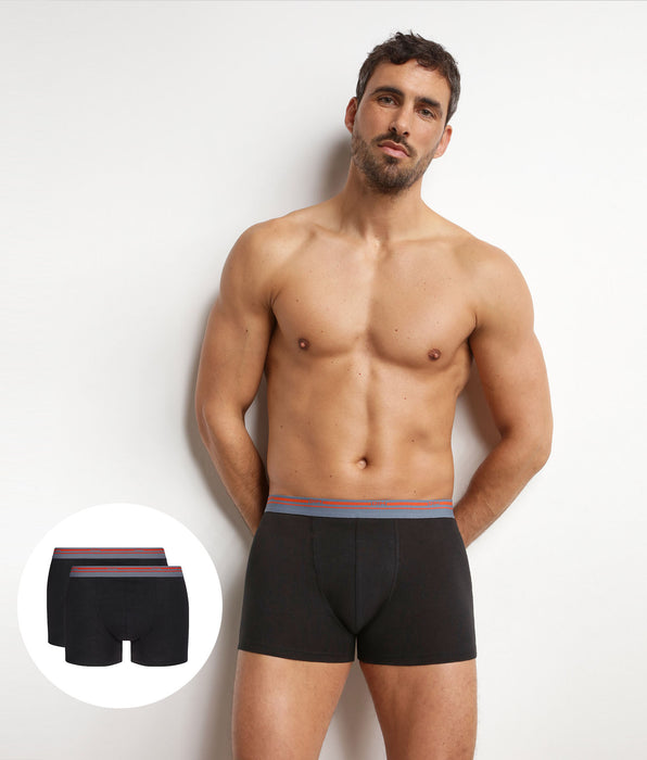 DIM Pack de 2 bóxers de algodón elástico negros para hombre Daily Colors