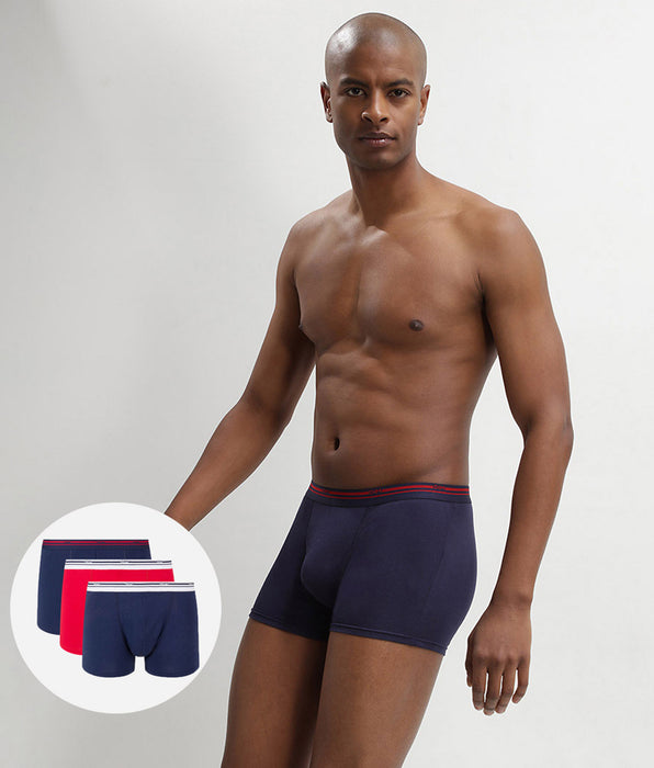 DIM Pack de 3 bóxers de algodón elástico azul denim y rojo Classic Colors
