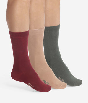 Pack de 3 calcetines de hombre de algodón caqui rojo Dim