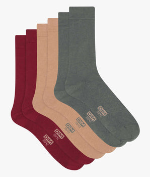 Pack de 3 calcetines de hombre de algodón caqui rojo Dim