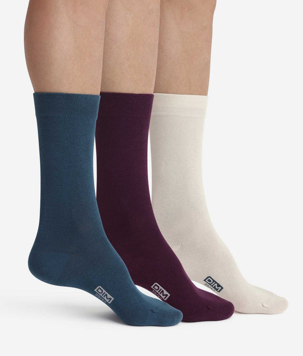 DIM Pack de 3 pares de calcetines de hombre de algodón azul violeta