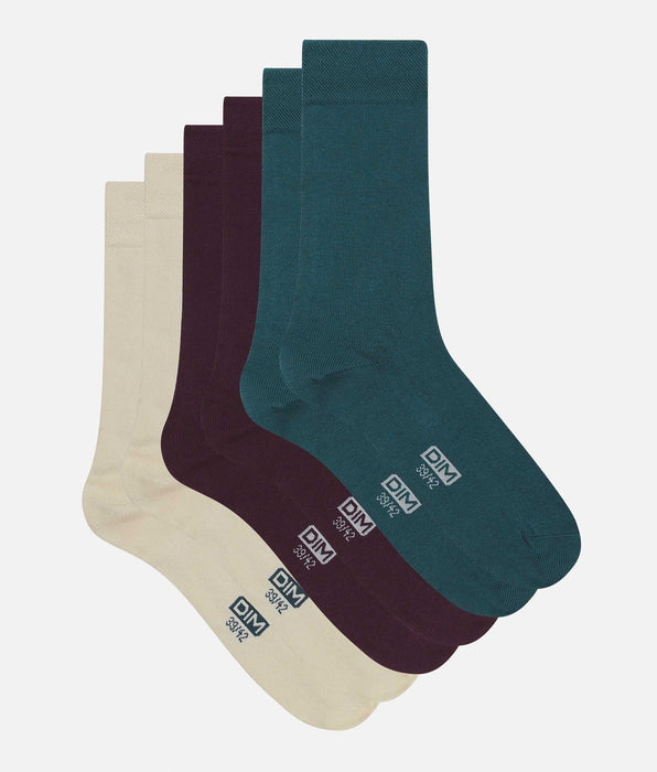DIM Pack de 3 pares de calcetines de hombre de algodón azul violeta