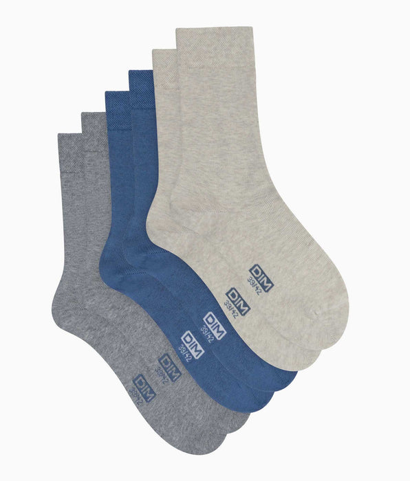 DIM Pack de 3 pares de calcetines bajos para hombre Azul Gris Beige Algodón