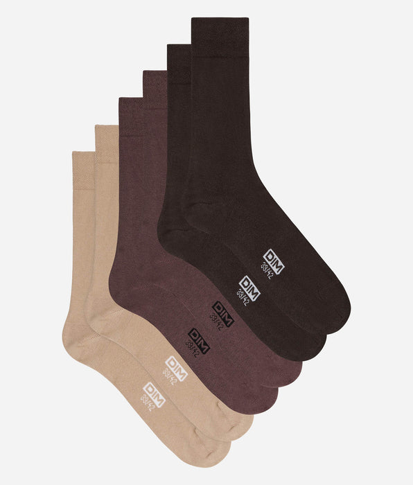 DIM Pack de 3 calcetines de hombre en cassis, chocolate y topo Algodón