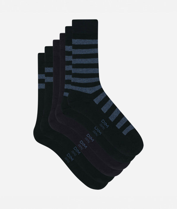 DIM Pack de 3 pares de calcetines azules a rayas para hombre Dim Coton Style
