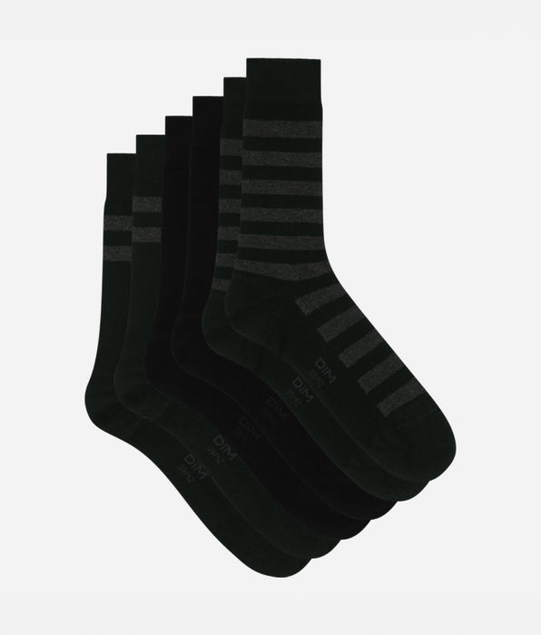 DIM Pack de 3 pares de calcetines negros a rayas para hombre Dim Coton Style