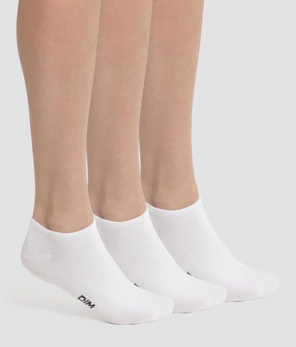 DIM Pack de 3 pares de calcetines para mujer cortos de algodón blanco Dim Coton