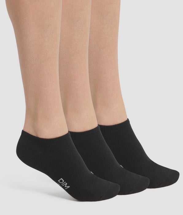 DIM Pack de 3 pares de calcetines para mujer cortos de algodón negro Dim Coton