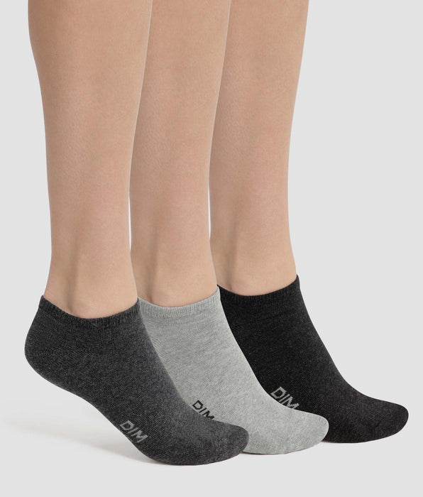 DIM Pack de 3 pares de calcetines para mujer de algodón cortos y grises Dim Coton
