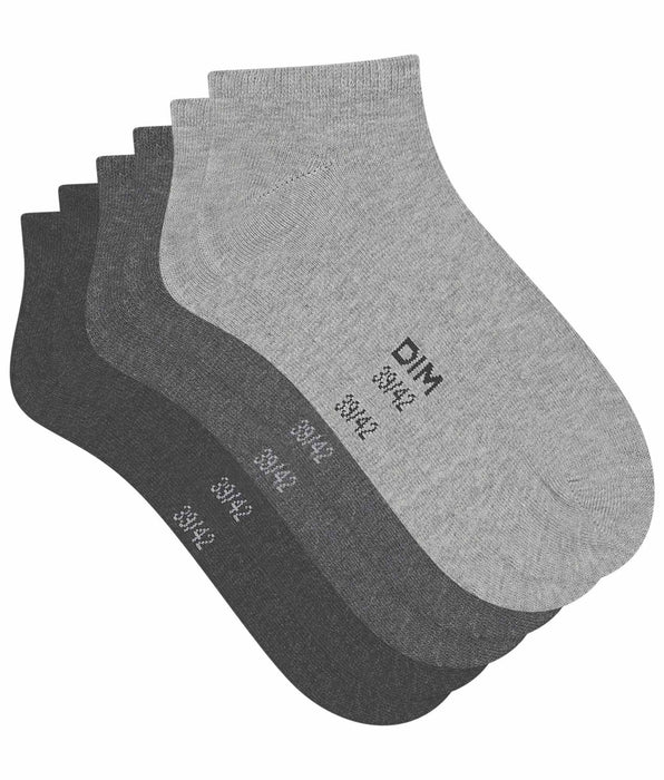DIM Pack de 3 pares de calcetines para mujer de algodón cortos y grises Dim Coton