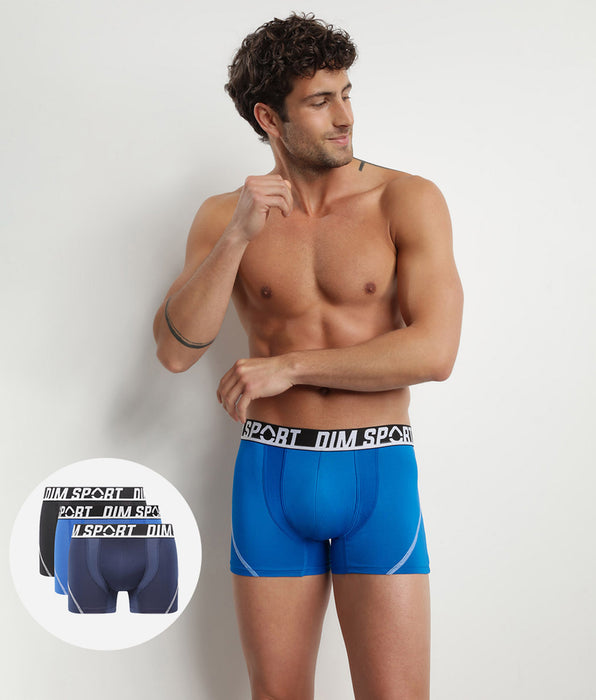 DIM Pack de 3 bóxers de hombre en microfibra termorreguladora Azul Dim Sport
