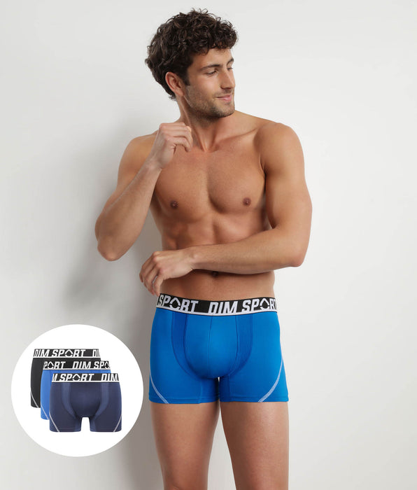 DIM Pack de 3 bóxers de hombre en microfibra termorreguladora Azul Dim Sport