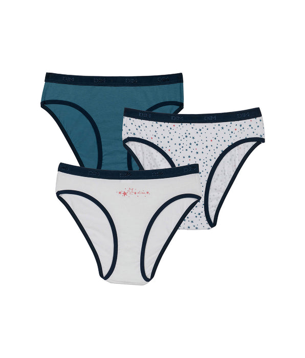 DIM Pack de 3 bragas tipo slip de niña en algodón stretch con estampado de estrellas Blanco Azul Les Pockets