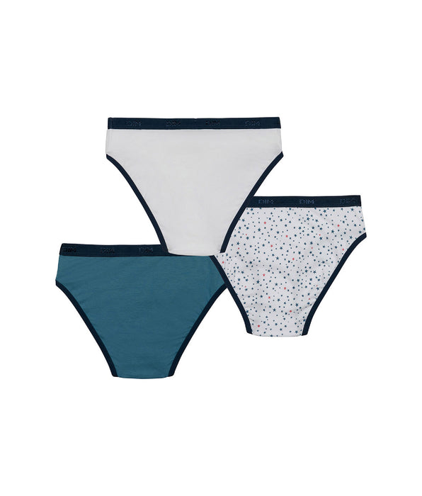 DIM Pack de 3 bragas tipo slip de niña en algodón stretch con estampado de estrellas Blanco Azul Les Pockets