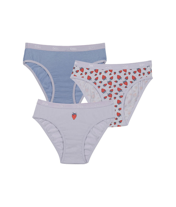 DIM Pack de 3 bragas de niña en algodón elástico con estampado de fresa Lila Les Pockets
