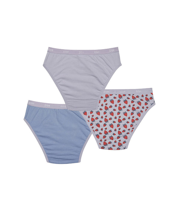 DIM Pack de 3 bragas de niña en algodón elástico con estampado de fresa Lila Les Pockets