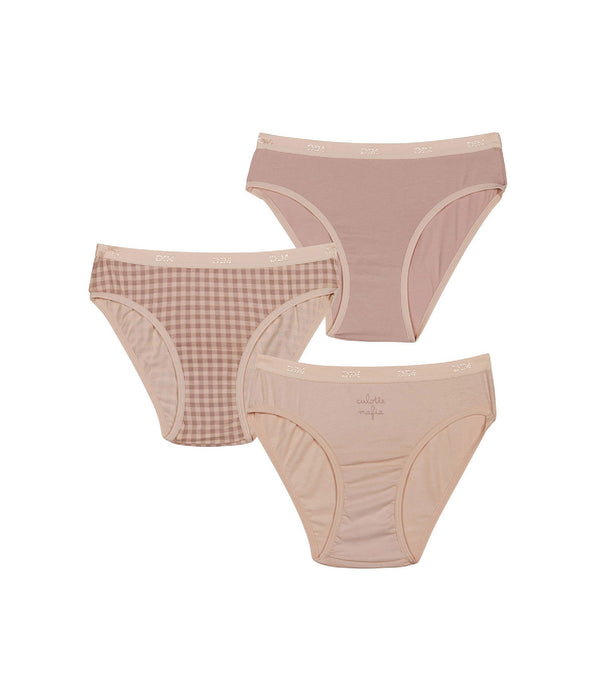 DIM Pack de 3 bragas de niña en algodón elástico Malva con estampado vichí Les Pockets