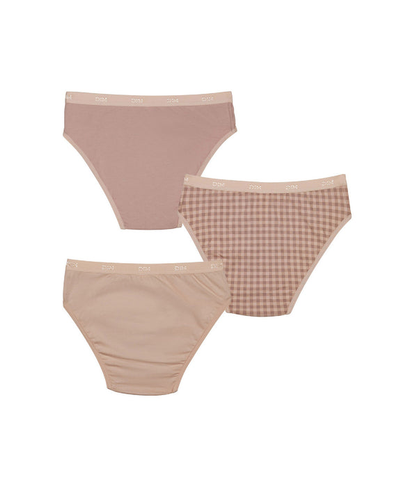 DIM Pack de 3 bragas de niña en algodón elástico Malva con estampado vichí Les Pockets