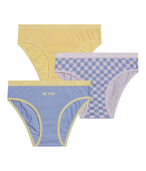DIM Pack de 3 bragas de niña en damero de algodón elástico Amarillo Les Pockets