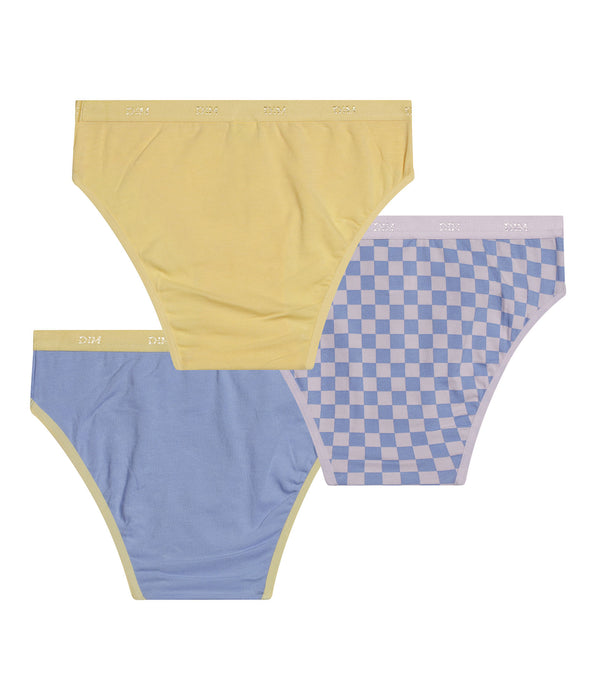 DIM Pack de 3 bragas de niña en damero de algodón elástico Amarillo Les Pockets