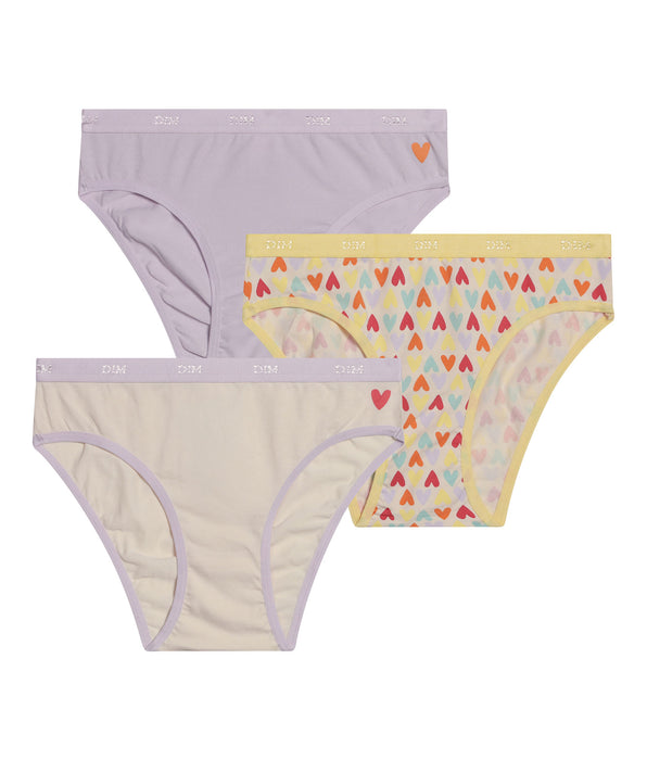DIM Pack de 3 braguitas de niña de algodón elástico con estampado de corazones Yellow Les Pockets